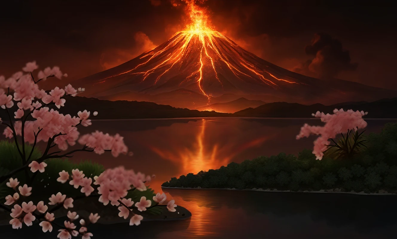 喷发后的富士山画作
